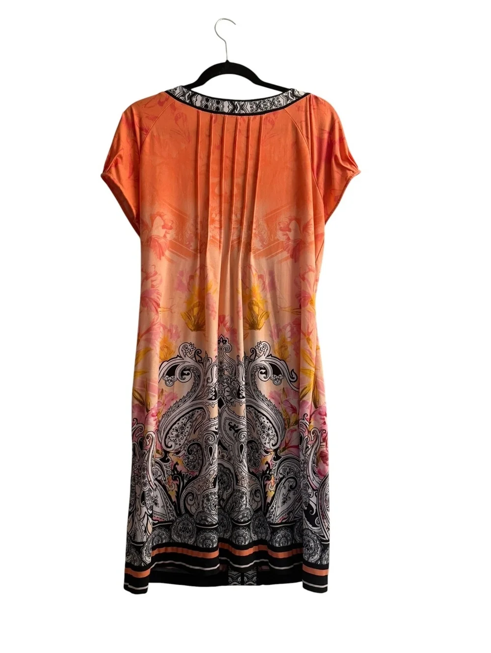 Beige by eci Orange and Black Patterned Short Sleeve Dress Size 14